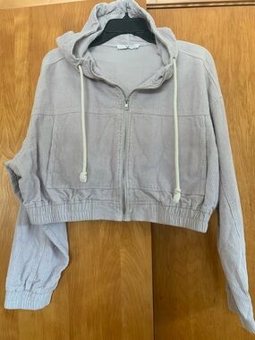 Double Zero Light Lavender Cropped corduroy Hoodie szL feminine street wear